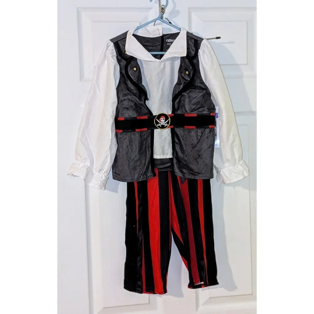 Kids Pirate Costume Set Striped Pants Vest Shirt‎ Hat Sword Also Adaptive